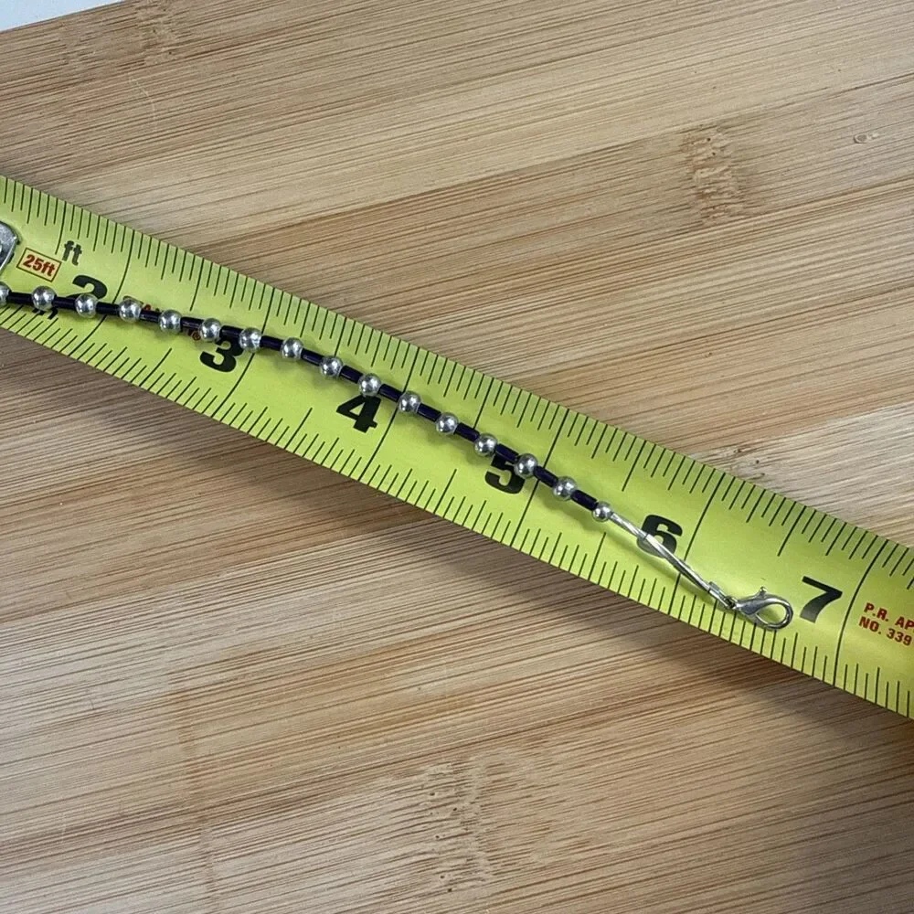 DAINTY SMALL BRACELET SILVER AND DARK PURPLE BEADED UNBRANDED